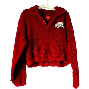 Dickies Sherpa Burgundy Crop Half Zip Fleece Sweatshirt